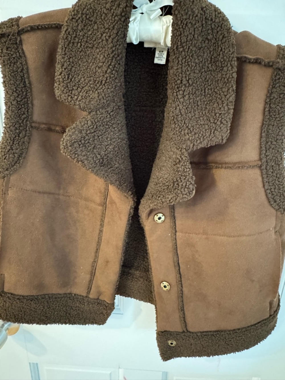 Women’s Brown Faux Sherpa-Lined Vest Jacket